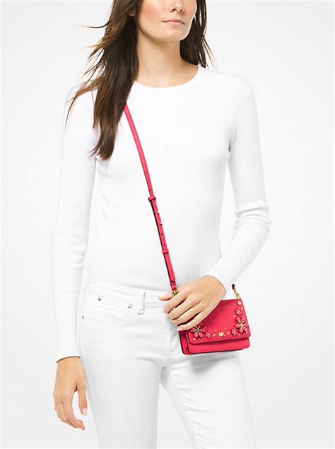 michael kors tas bloemen|Floral Embellished Pebbled Leather Convertible Crossbody Bag.